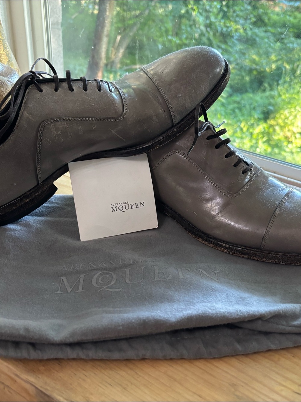 Alexander McQueen Men's Gray Leather Cap-Toe Derby Oxfords